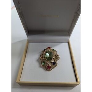 CHARTER CLUB MULTI COLOR RHINESTONE GOLD TONE FLOWER BROOCH